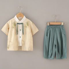 Boys' Summer Hanfu Tangzhuang Set Children's Baby Short Sleeve Summer Dress High-end Ancient Costume Hanfu Children's Clothing