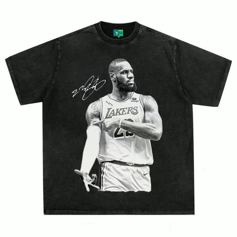 クロスボーダーウォッシュ加工古い油絵半袖Tシャツメンズ夏のトレンディなヒップホップTシャツアメリカンレトロトレンディな服|undefined