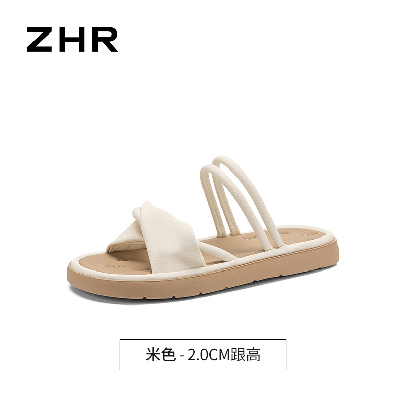 Dép sandal nữ xỏ ngón đế bệt quai ngang phong cách beach — LI51 Màu be