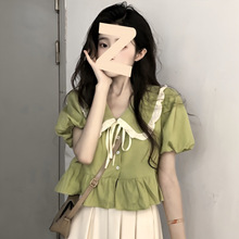 泡泡短袖衬衫法式别致小众设计感上衣夏款女士减龄漂亮洋气娃娃衫