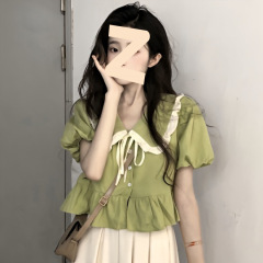 バブル半袖シャツ、フレンチシックなニッチデザイントップス、夏の女性の年齢を軽減する美しい西洋スタイルのベビードールシャツ