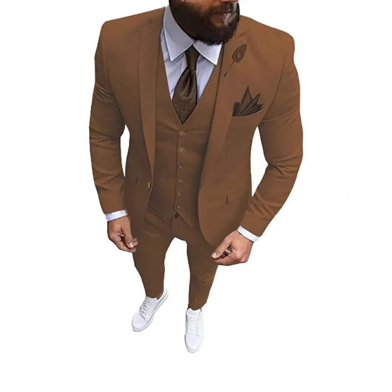 Foreign Trade New Men's Dress Cross-Border European and American Three-Piece Suit with Elegant Gentleman Slim Suit and High-End Temperament Foreign Trade New Men's Dress Cross-Border European and American Three-Piece Suit with Elegant Gentleman Slim Suit and High-End Temperament
