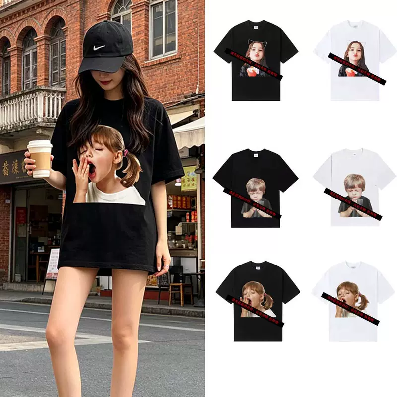 เสื้อยืดแขนสั้น แบรนด์เกาหลี แนวทันสมัย ลายเด็กสาวหาว รูปโดนัท พร้อมคำอวยพร แบบคู่รัก ของ Ader Adlv Pds