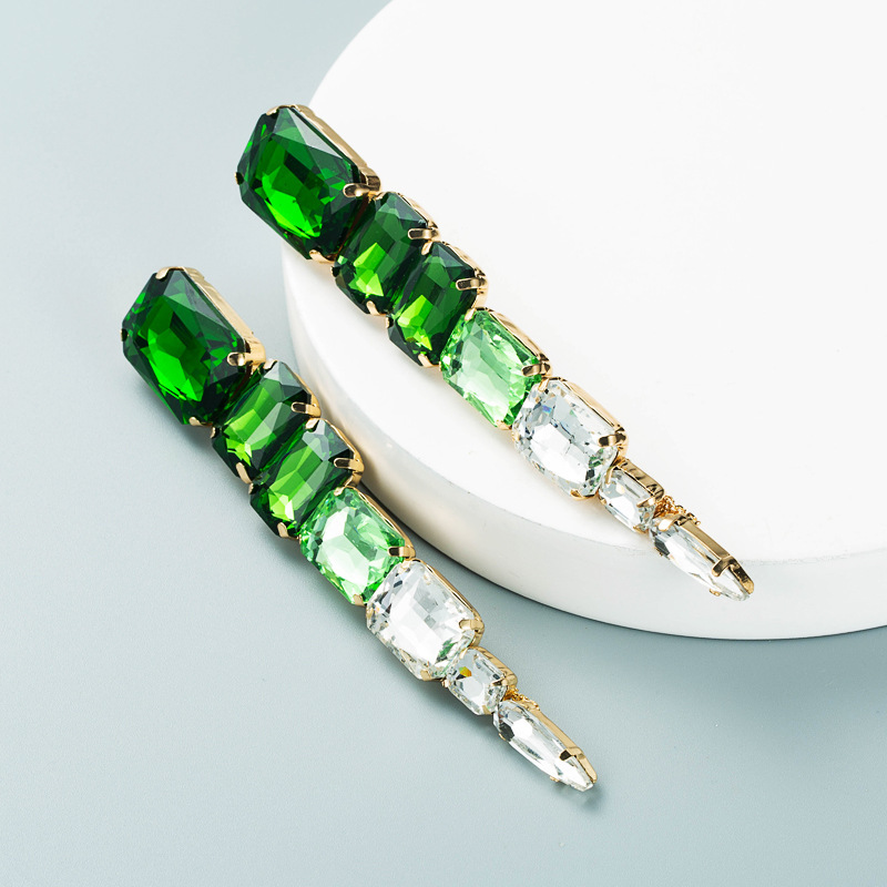 50g Weight Artificial Gemstones Inlay Material Earrings Classification Alloy Material Water Droplets Pattern Women'S Gender Plating Design Fashion Style White, Pink, Green Color Fashion Inlay Glass Rhinestone Geometric Gem Long Alloy Earrings 7