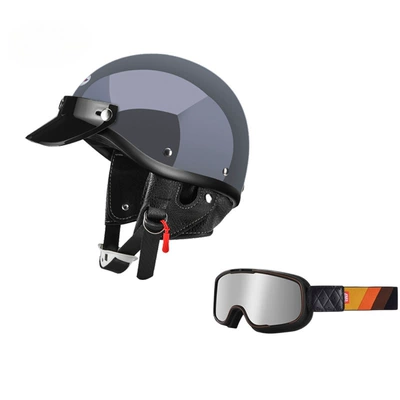 Motosiklet dəbilqələri — Motorcycle Helmet Men's Japanese Style - xs-cement-gray-black-frame-silver-plated-goggles-free-shipping-by-sf-express