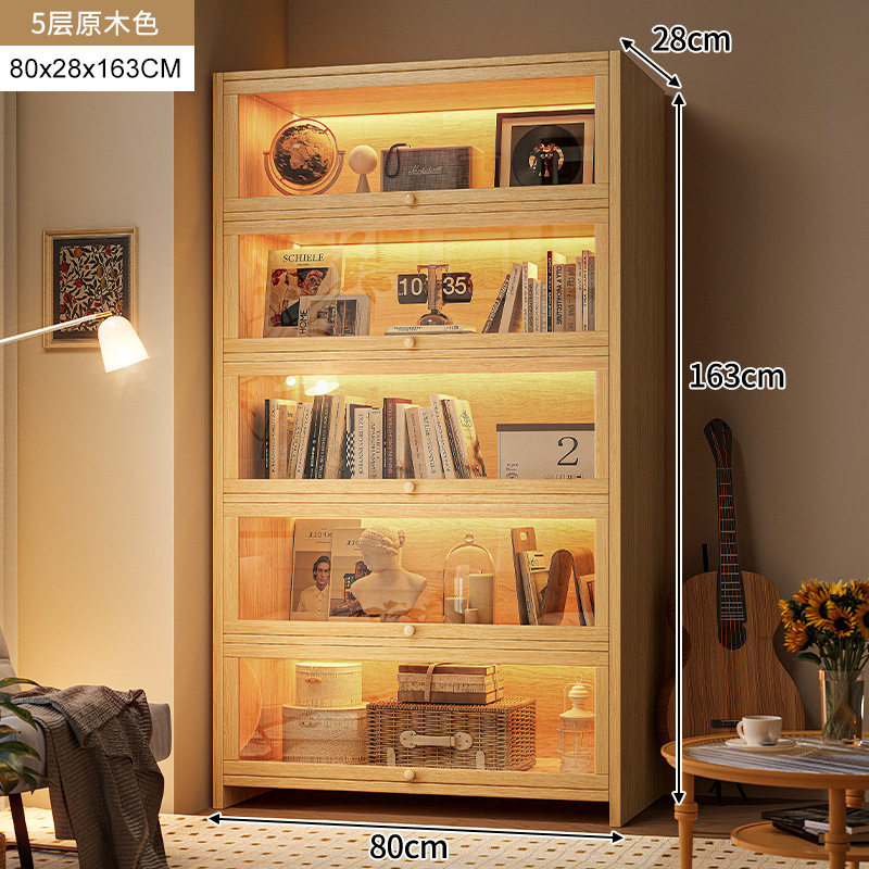 armario de madera maciza armario de almacenamiento en una pantalla de vidrio imitación de color nuez armario sala de estar estantería a prueba de polvo