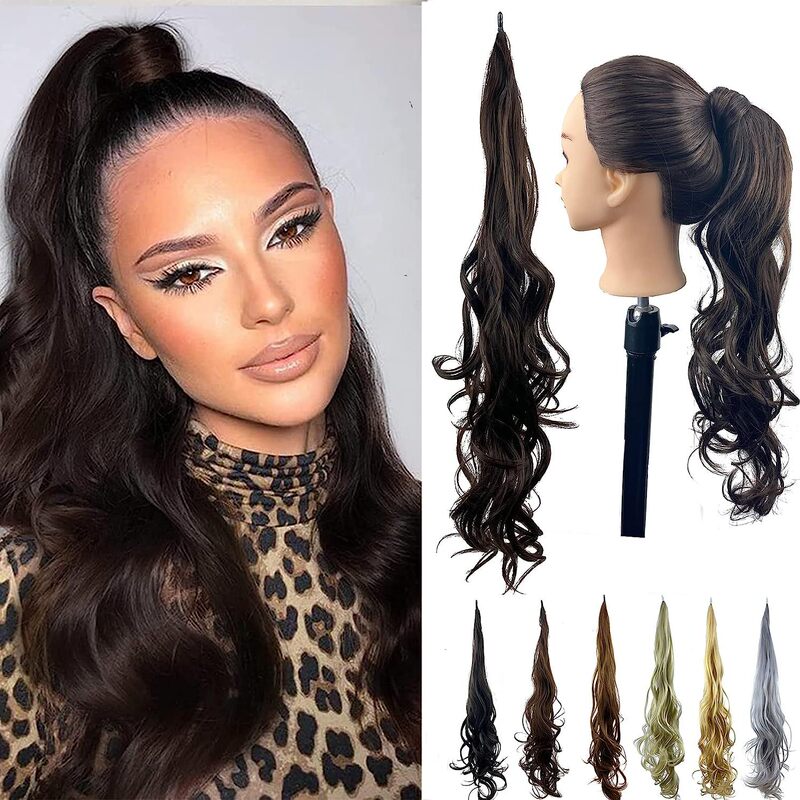 Xuchang Wig Cross-Border Chemical Fiber 32Inflexible Wrap Around Ponytail Stick Hair Ponytail