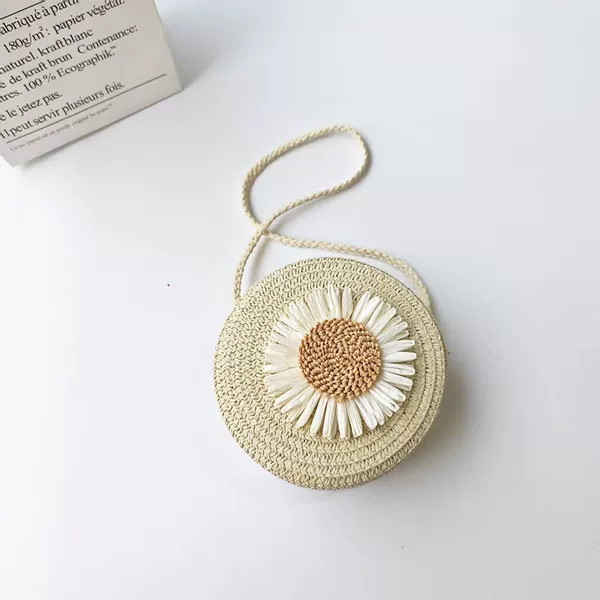 Amazon Straw Woven Small Round Bag for Travel, Coin Purse, Key Bag, Crossbody Bag, Sunflower Pattern, Girls' Bag, Assorted Styles