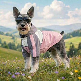 PETCIRCLE宠物春夏小型犬幼犬狗猫舒适带帽酷仔冲锋衣-粉灰