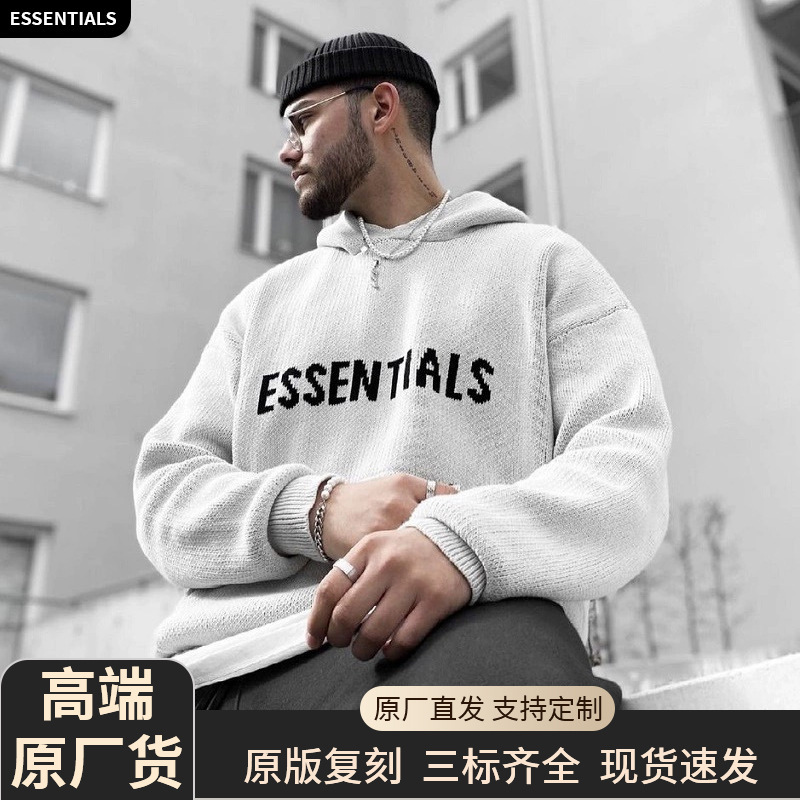 Fog Sub-Line Essentials Jacquard Knitted Heavy Hooded Pullover Sweater Autumn and Winter American Retro