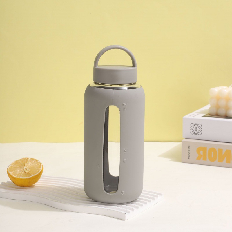 2024 aislamiento de silicona cubierta de vidrio taza de escala de tiempo al aire libre taza de gran capacidad de 800ml taza de mano aislamiento térmico a prueba de quemaduras