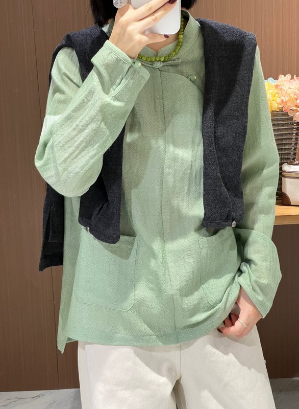 南油批发2025年秋季新款 斜襟口袋羊毛上衣女款休闲衬衫 面料羊毛|undefined