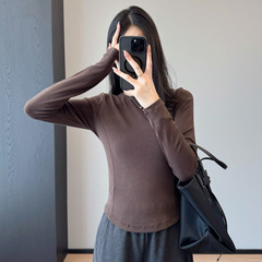 瘦腰tee！错外拼接鱼骨线设计感修身显瘦内搭T恤女打底秋
