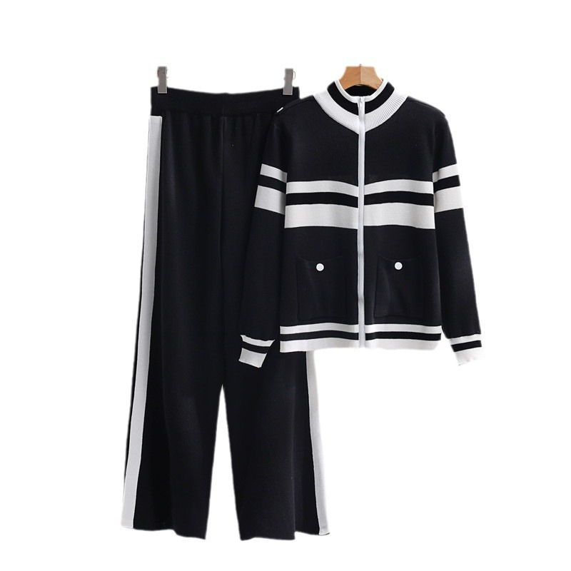 Women's Clothing Fashion suit autumn and winter color matching loose temperament cardigan top skinny pants knitted two piece suit for women_voghion.com
