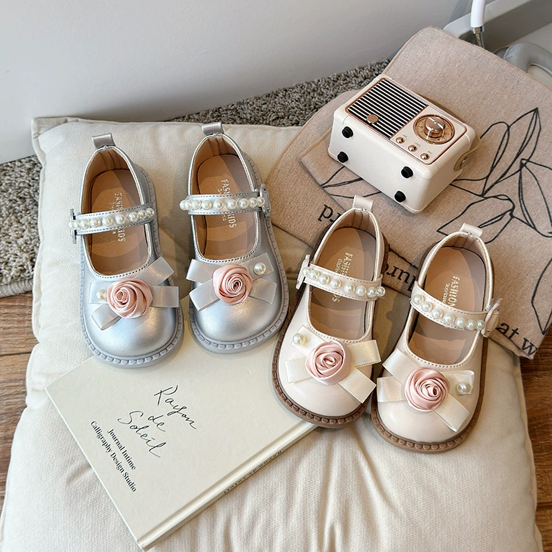 Детские кожаные туфли, туфли для девочек, новые туфли-принцессы для девочек 2025 года, розовые балетки, жемчужные детские туфли для выступлений