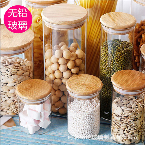 Glass storage jar high borosilicate transparent tea glass jar with lid bamboo wood storage jar storage daily kitchen new products