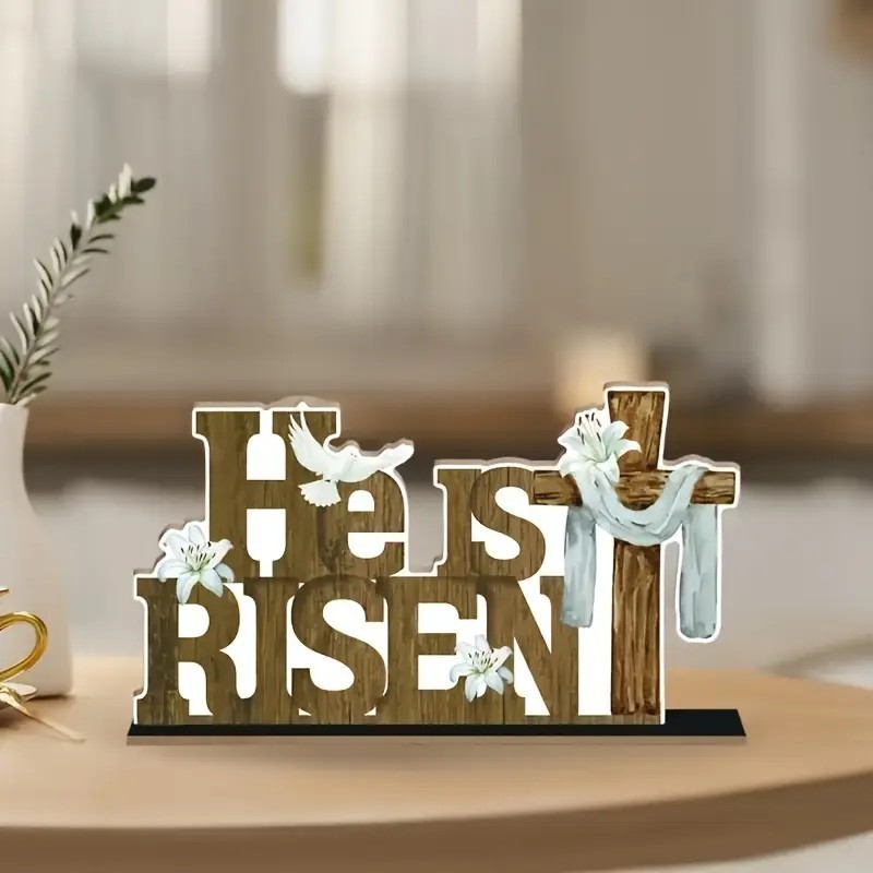 跨境亚马逊He Is Risen复活节耶稣诞生场景木制桌面摆件节日装饰|undefined