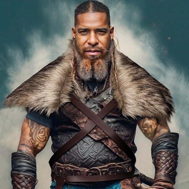 Cross-Border Men's Viking Warrior Imitation Fur Collar Shawl Cosplay Costume Medieval Literary Ethnic Shawl