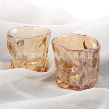 ins簡約日式扭曲玻璃杯方形洛克杯威士忌杯描金復古咖啡杯牛奶杯