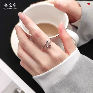 925纯银线条蛇形戒指女潮流个性ins冷淡风简约灵蛇指环开口食指戒