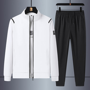Autumn and Winter Casual Sports suit Men's Vertical Collar Cardigan Sweater Trousers Two-Piece Casual Sweater