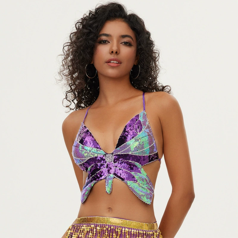 Костюмы для выступлений на сцене в европейских и американских клубах, костюмы для танца живота с пайетками, топы-бабочки, сексуальные костюмы для танцевальных вечеринок.