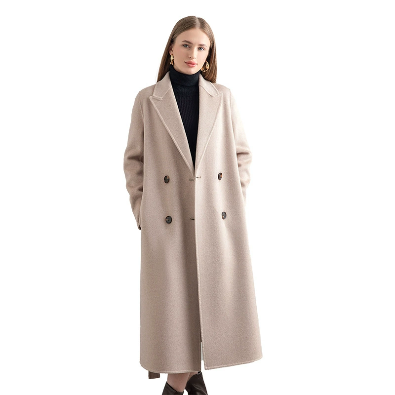 Двустороннее шерстяное пальто демисезонное oversize с поясом, утолщённое; цвета хаки/чёрный/рисовый/камел/овсяный, размеры S/M/L — бренд 姝鑫
