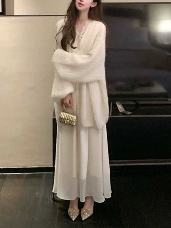杏色长款蕾丝连帽长袖连衣裙女秋季法式复古气质高级感裙子|undefined