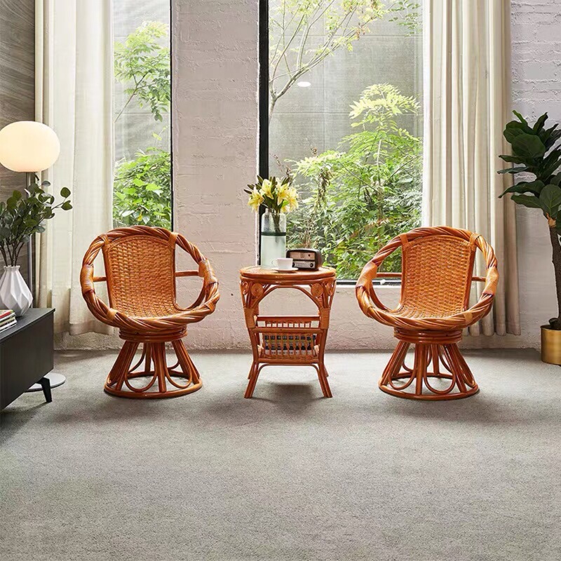 天然インドネシア産籐家具、ツイスト籐360度回転椅子、屋外籐椅子、籐椅子、ロッキングチェア、バルコニーテーブルと椅子、籐工芸|undefined