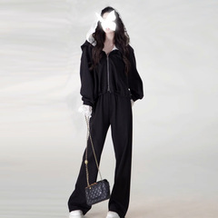 2025早秋新款时尚拉链卫衣运动服套装女士卫衣外套阔腿裤两件套潮