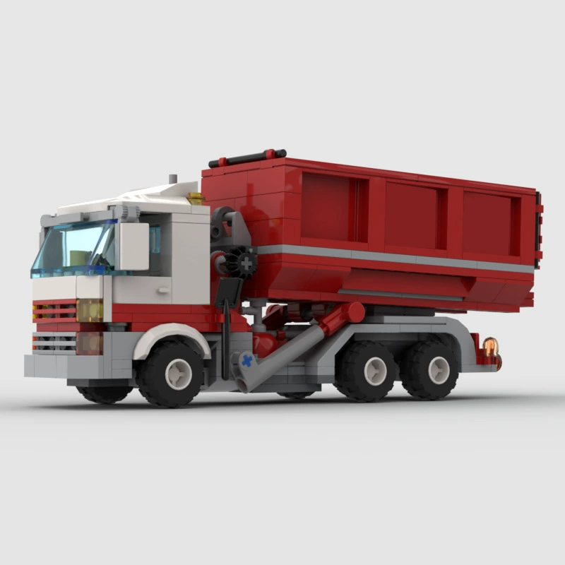 Конструктор Lego, красный грузовик, творческий набор, игрушечная машина, транспорт, мусоровоз, инженерное транспортное средство