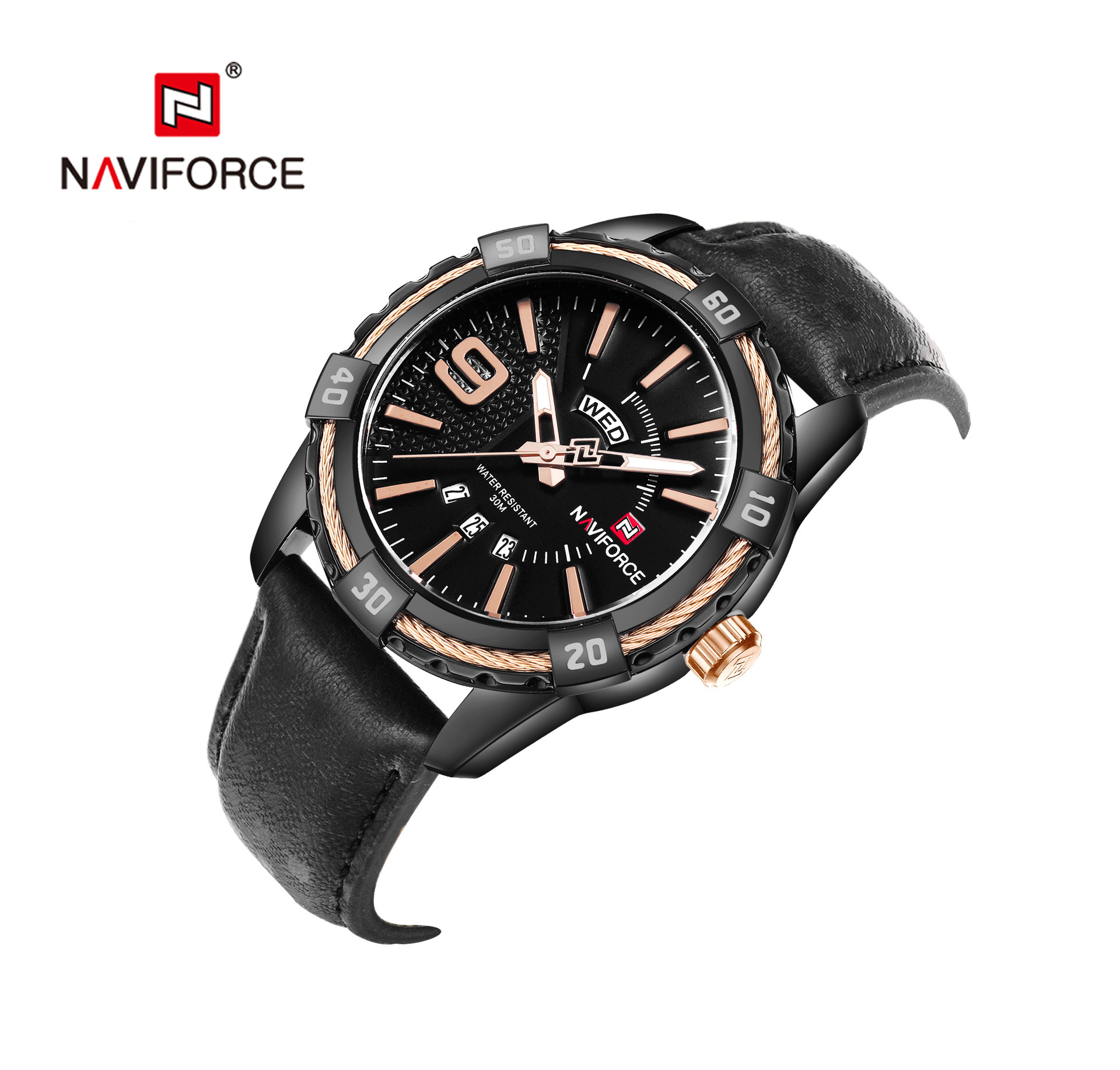NAVIFORCE Lingxiang 9117L moda impermeable reloj deportivo calendario estilo coreano estudiante cinturón hombres reloj de cuarzo