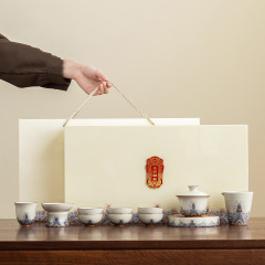 玩物尚置高档汝窑盖碗功夫茶具套装家用陶瓷泡茶碗茶杯送长辈礼物