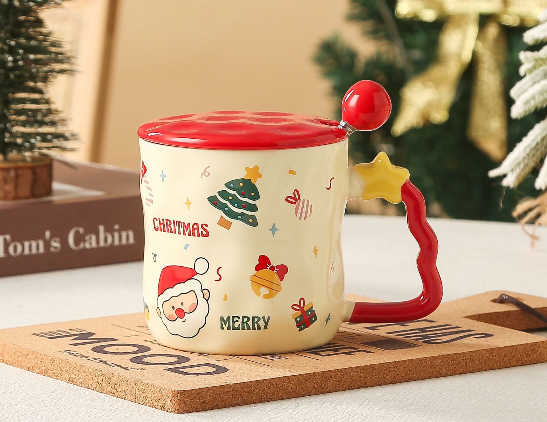 Cartoon Pattern Christmas Casual Vacation Cartoon White Porcelain Water Bottles 1 Piece