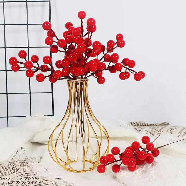 仿真冬青果红果发财果 红浆果富贵果福桶小红果新年吉祥家居装饰