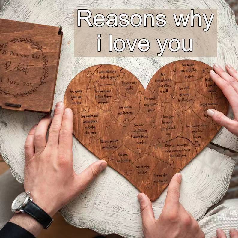 Wooden Love Heart Puzzle 20 Reasons to Love You Puzzle Adult Valentine's Day Gift Foreign Trade Anniversary Gift