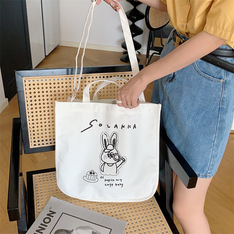 37271 Japanese cartoon canvas bag, women's printed crossbody bag, tote bag, large-capacity student class bag, handbag undefined