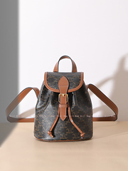 【Girl Bag】凯旋门牛皮双肩包抽绳背包老花手提包大容量小书包女