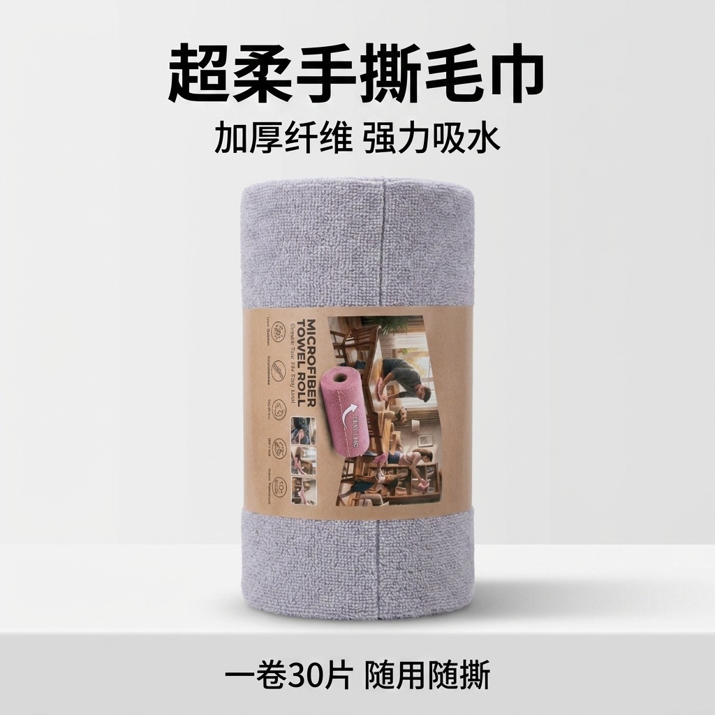 跨境爆款手撕抹布 超细纤维卷装清洁布 厨房干湿两用加厚周抛抹布