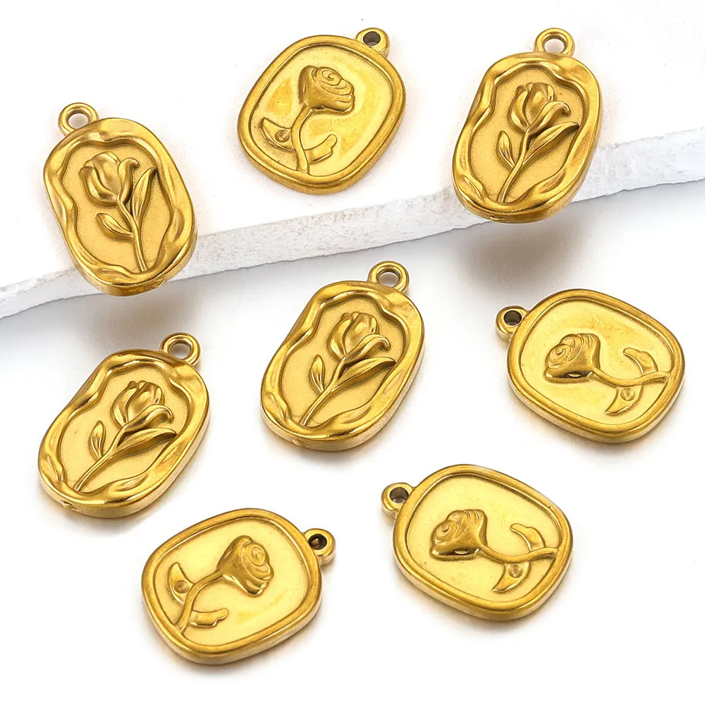 22g Weight PVD Coated Gold Plating Process Pendant Jewelry Making Type 5 PCS/Package Stainless Steel PVD Coated Real Gold Plated Rose Pendant DIY Jewelry Accessories