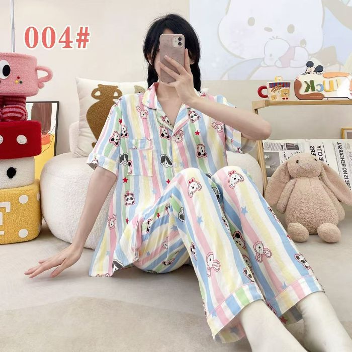 Estilo explosivo transfronterizo spot verano pantalones de manga corta cardigan solapa pijamas de dibujos animados lindo nube femenina algodón cómodo servicio a domicilio