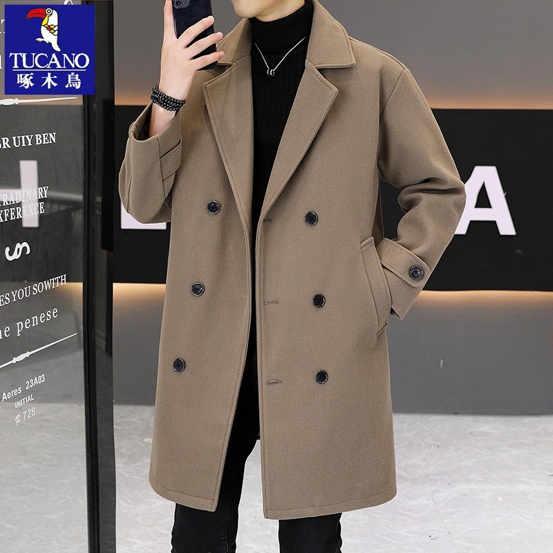 Woodpecker Men's Mid-Length Trench Coat 2325 Autumn/Winter New Trendy and Handsome British Style Wool Coat