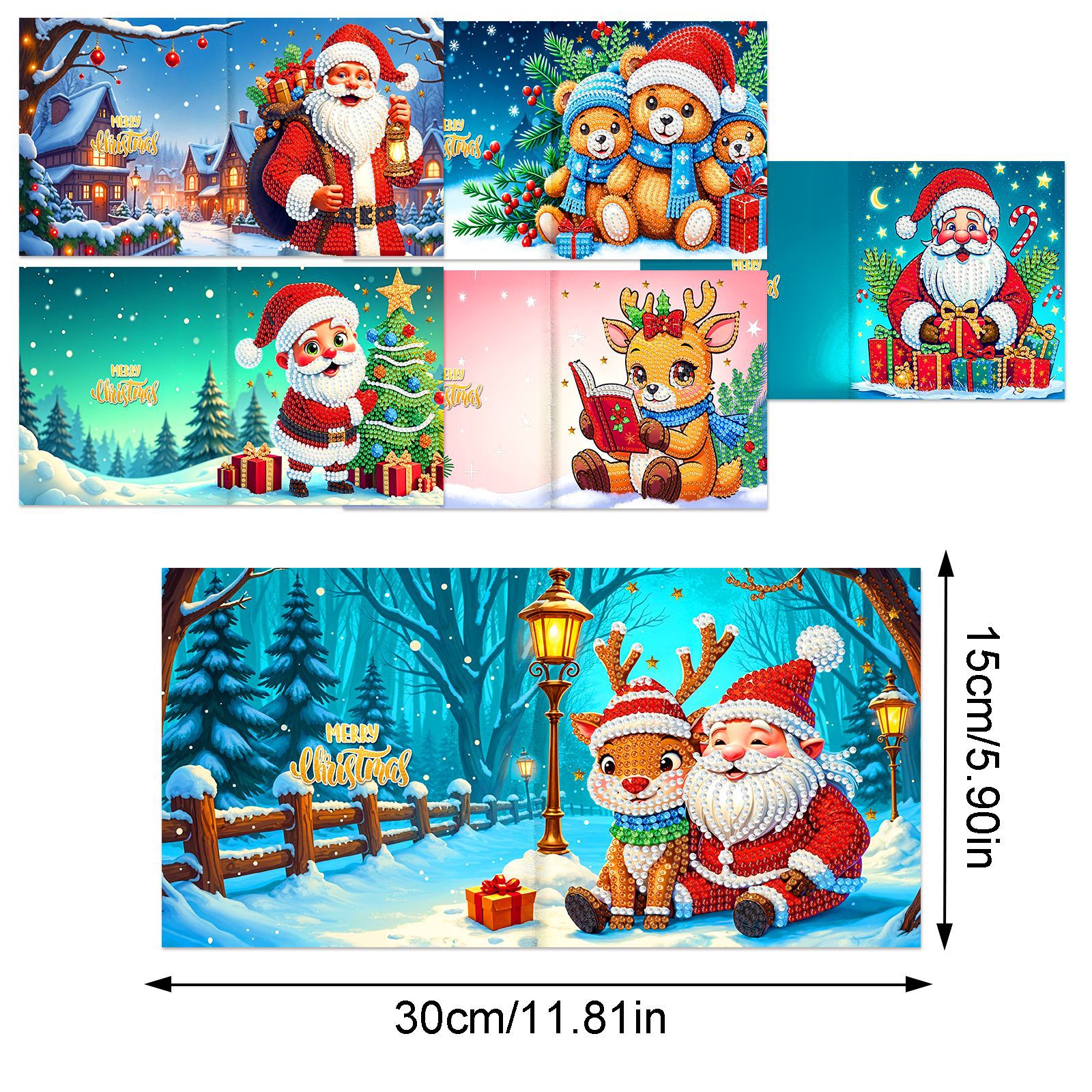 Explosiones transfronterizas de Navidad multiserie de tarjetas de felicitación puntuales hechas a mano 9 conjuntos de sobre de diamante 6 conjuntos de dibujos animados