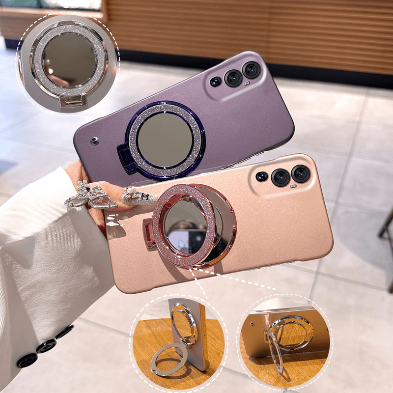 Internet red high-value makeup mirror bracket for OPPO phone case Apple Huawei Pura70 solid color vivo glory