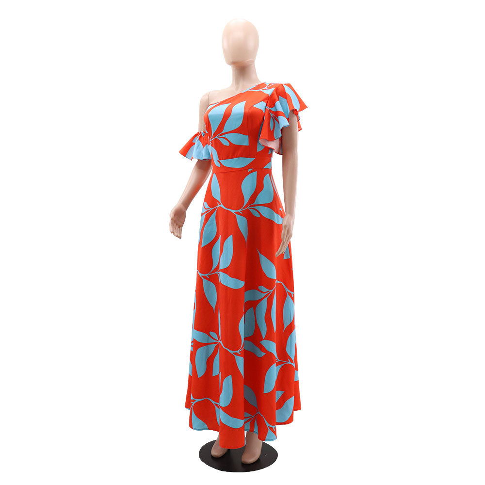 Women's Swing Dress Vacation Oblique Collar Printing Lettuce Trim Short Sleeve Printing Maxi Long Dress Holiday Daily display picture 6