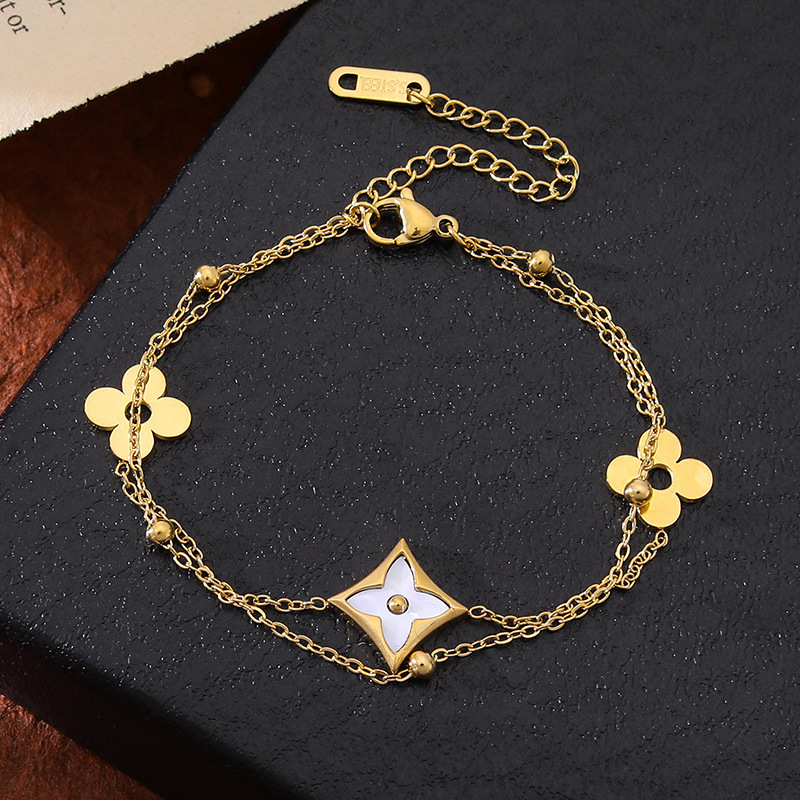 国境を越えた売れ筋の色褪せないハイエンドのシンプルなチタン鋼ブレスレット、女性用 18K ゴールドファッション NS スタイル多用途の小さなデザインのブレスレット|undefined