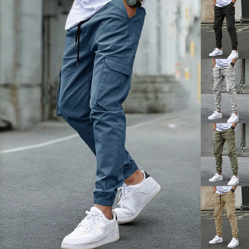 Cross-Border Latest Men's High Street Fashion Brand Loose Solid Color Straight-Leg Jogger Cargo Pants Foreign Trade Sports Casual Comfortable Pants