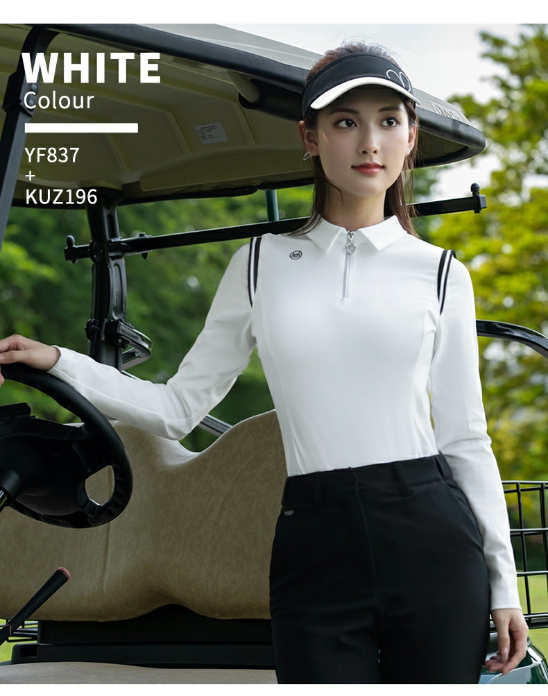 Áo polo dài tay nữ golf PGM mùa thu đông, chất liệu chải nhẹ, phối dây kéo và vai bay có gân — Áo đen [chải nhẹ/dây kéo tình yêu/vai bay có gân] YF837 chi tiết 6