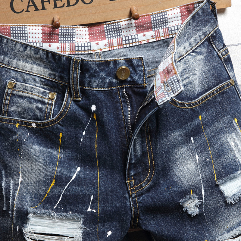 Pantaloncini jeans uomo distressed taglio dritto casual vintage_voghion.com