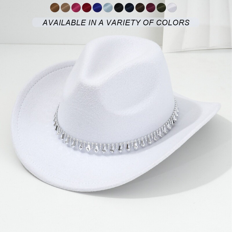 Men's and Women's Western Cowboy Hat Simple Diamond Sword Rhinestone Hat Women's Decorative Hat Felt Hat Men's and Women's Western Cowboy Hat Simple Diamond Sword Rhinestone Hat Women's Decorative Hat Felt Hat